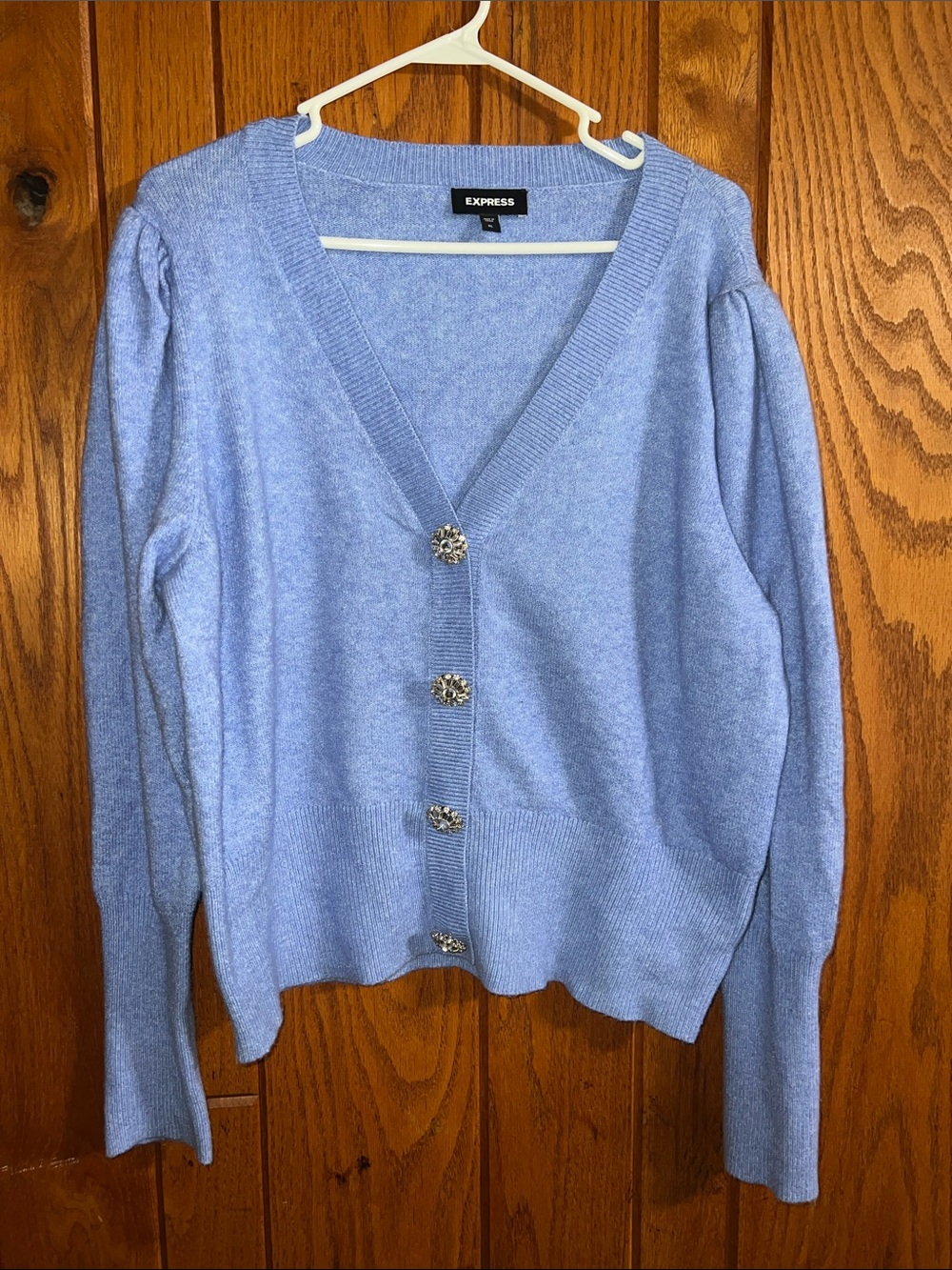 Express Light Blue V-Neck Cardigan with Jewel Buttons Size XL